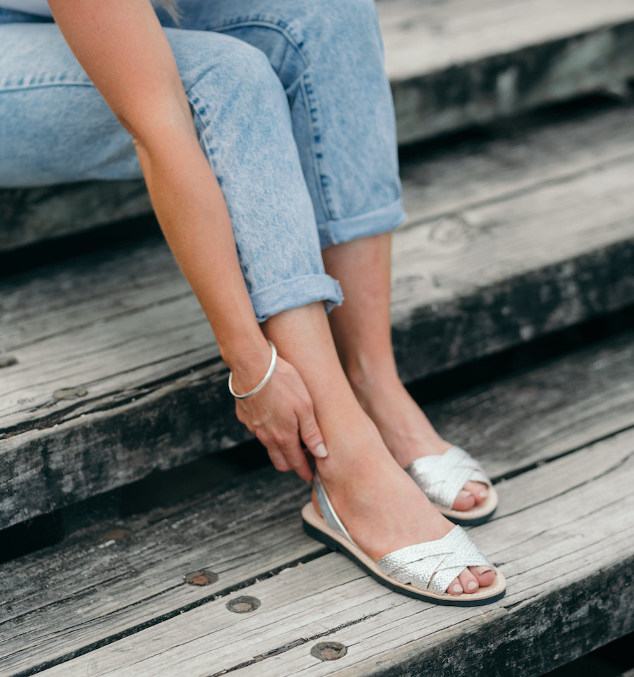 Silver Woven Peep Toe Sandal Avarca s NZ Lovelee Soles