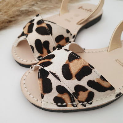 Lovelee Soles Peep Toe Sandal | Animal Print with Gold Strap