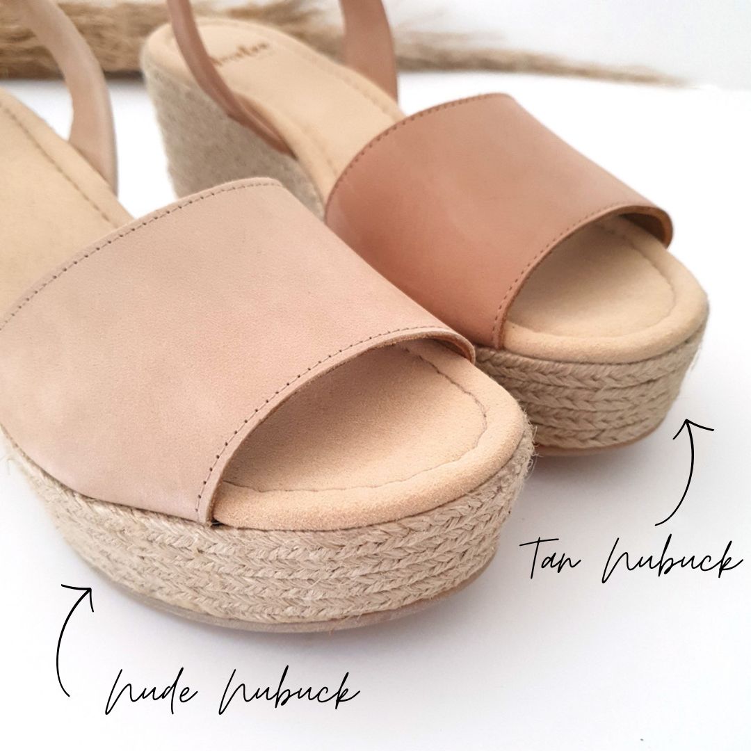 Lovelee Soles Espadrille Wedges in Nude and Tan  