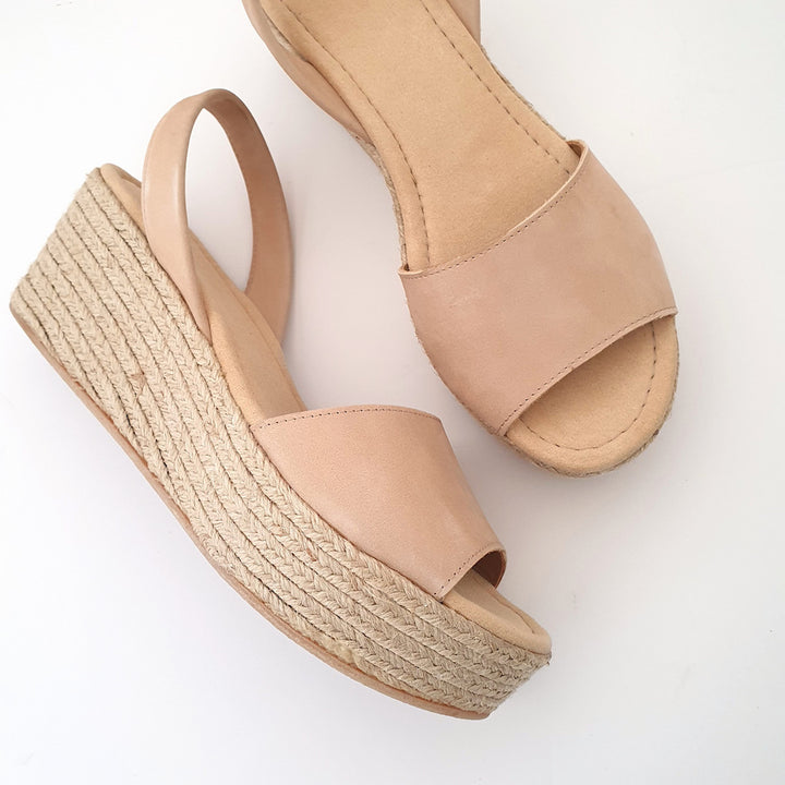 Lovelee Soles Espadrille Wedges in Nude  