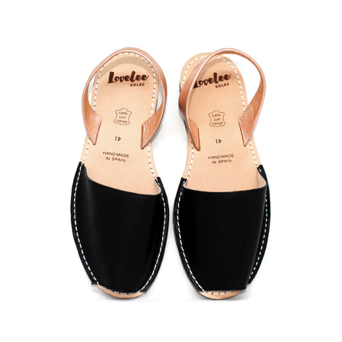 Avaracs Lovelee Soles | Black Rose Gold Avarca Sandals - Women's footwear