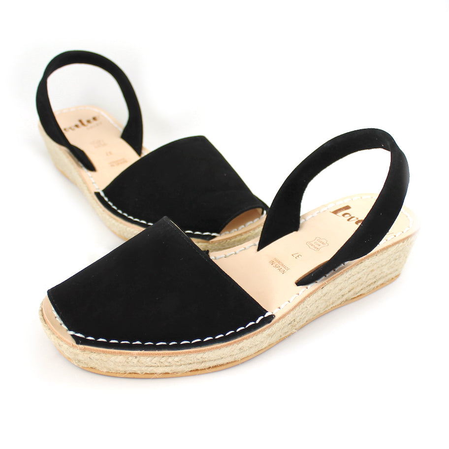 Black Nubuck Mini Rope Espadrille Wedge | Lovelee Soles 